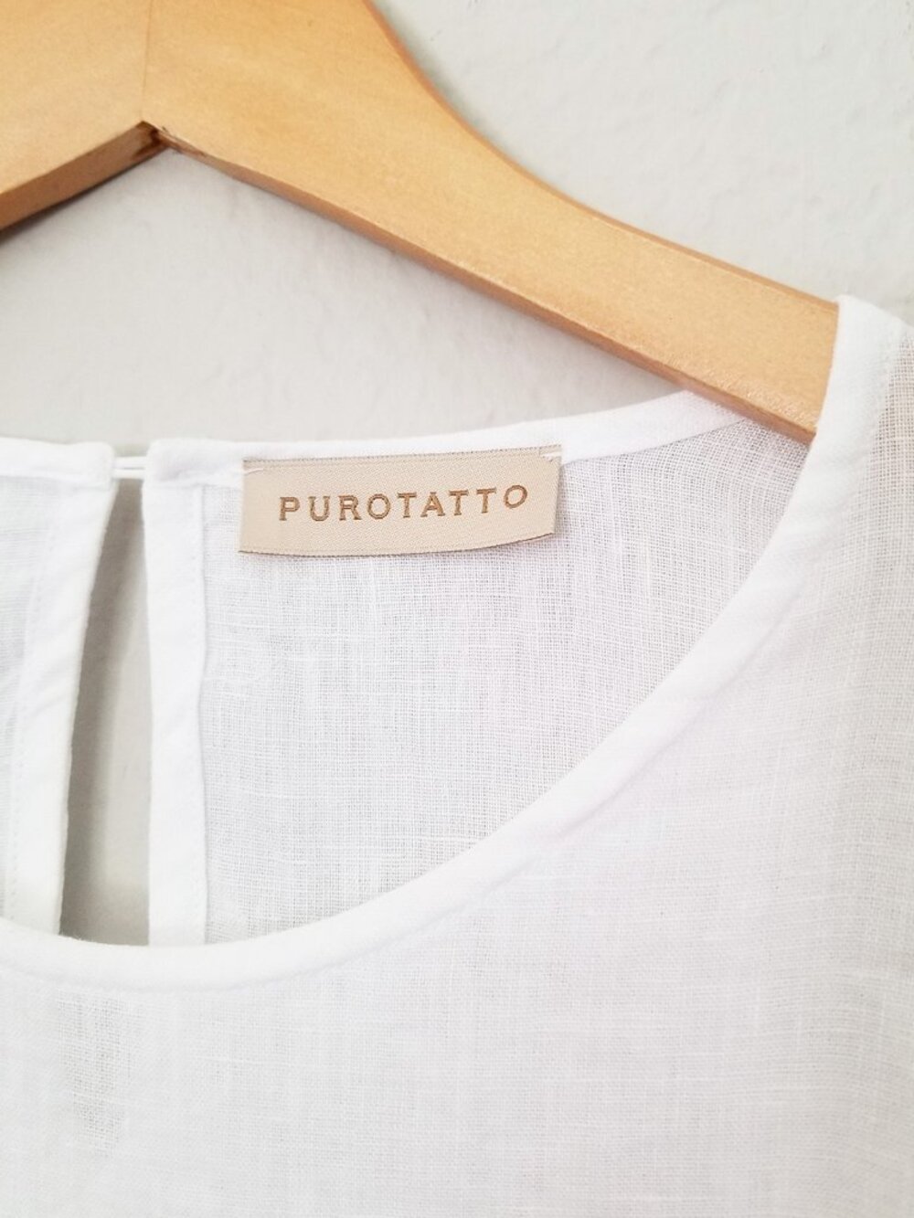 Purotatto 100% Linen Flax Blouse Top White Bell Sleeves Crochet Trim Italy 44 M - Picture 7 of 13